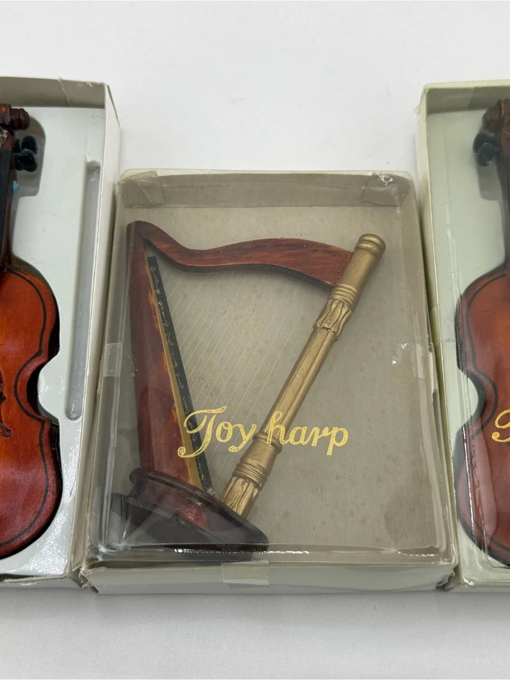 Dollhouse Miniature Instruments Lot – Vintage Joy Violin and Harp - 3 total